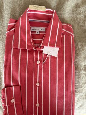 Hawes & Curtis Executive Relaxed Fit Shirt - Size 6 - Coral & White Striped